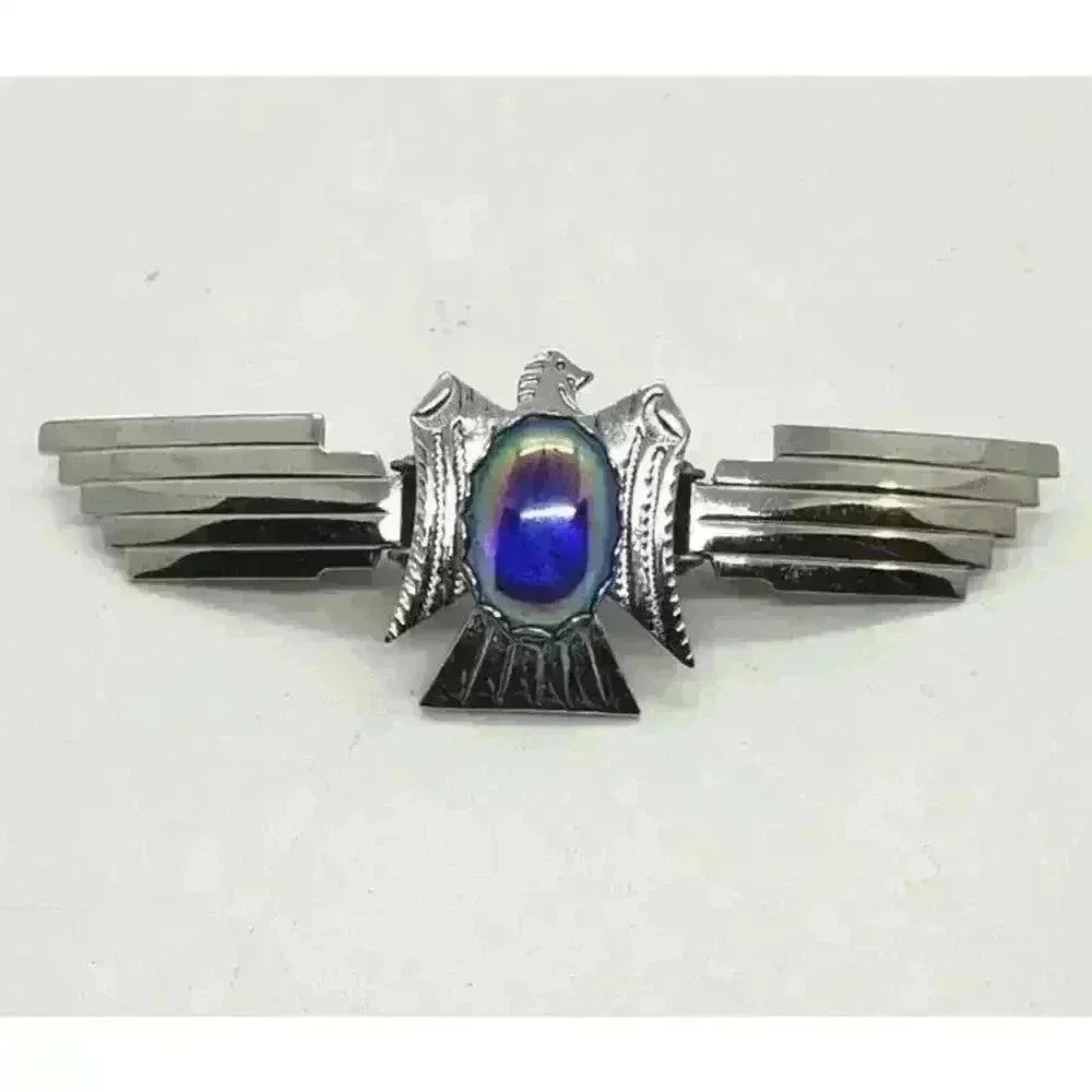 Vtg Hondo Clip Shirt Collar Tie Southwest Eagle & Rainbow Hematite Wil-Aren
